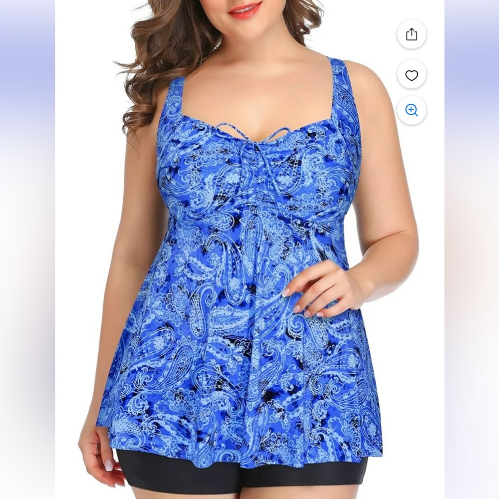 Plus Size 2 Piece Ruffle Bathing Suit Drawstring Tank with Boyshort… - Picture 2 of 9